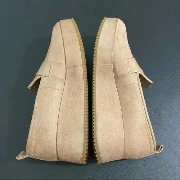 Eileen Fisher Max Platform Wedge Loafers Neutral Tan Leather