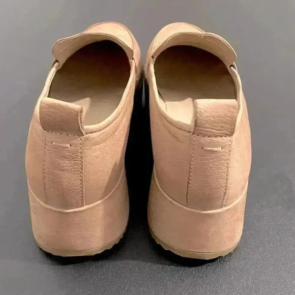 Eileen Fisher Max Platform Wedge Loafers Neutral Tan Leather