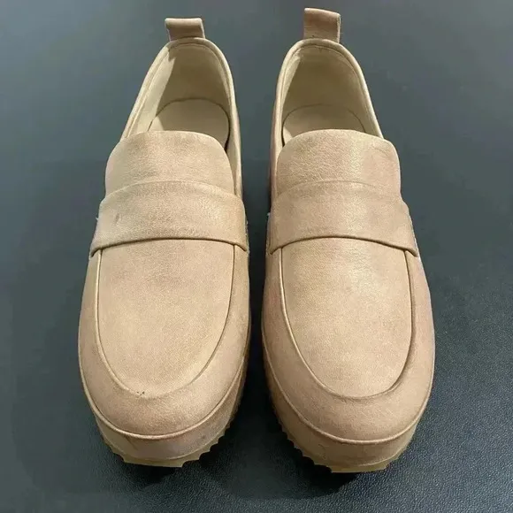 Eileen Fisher Max Platform Wedge Loafers Neutral Tan Leather