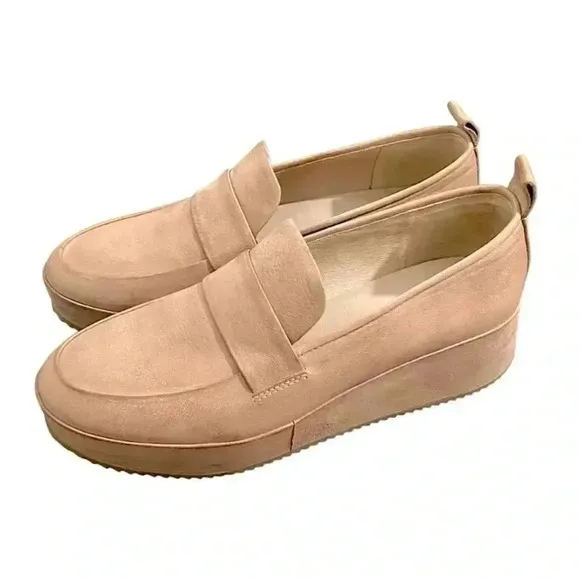 Eileen Fisher Max Platform Wedge Loafers Neutral Tan Leather