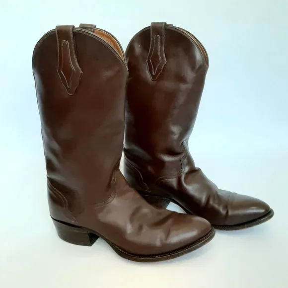 El Dorado Handmade Cowboy Boots Brown Calf Leather Pointed Toe Tall Mens 10.5