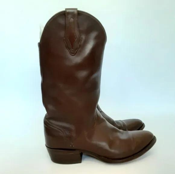 El Dorado Handmade Cowboy Boots Brown Calf Leather Pointed Toe Tall Mens 10.5