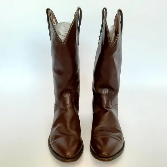 El Dorado Handmade Cowboy Boots Brown Calf Leather Pointed Toe Tall Mens 10.5