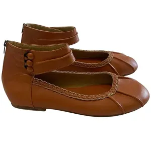Elf Muse Ballet Flat Handmade Women’s Size 9 Dark Tan Cottagecore leather cuffs