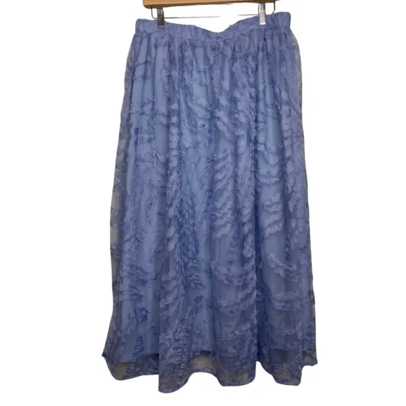 ELOQUII | NWT Textured Plus Size Blue Full Midi Skirt | Size 26/28