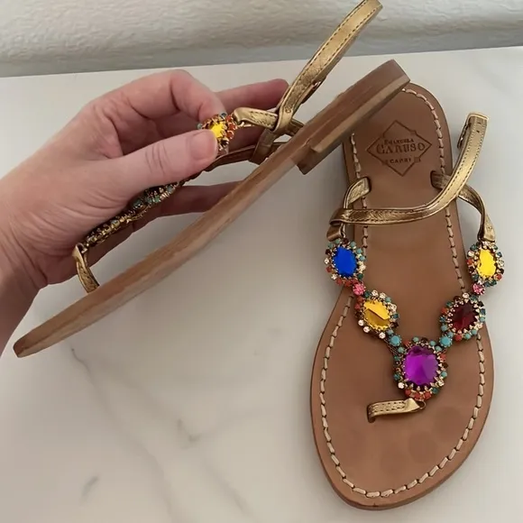 Emanuela Caruso Capri Colorful Jeweled Thong Sandals