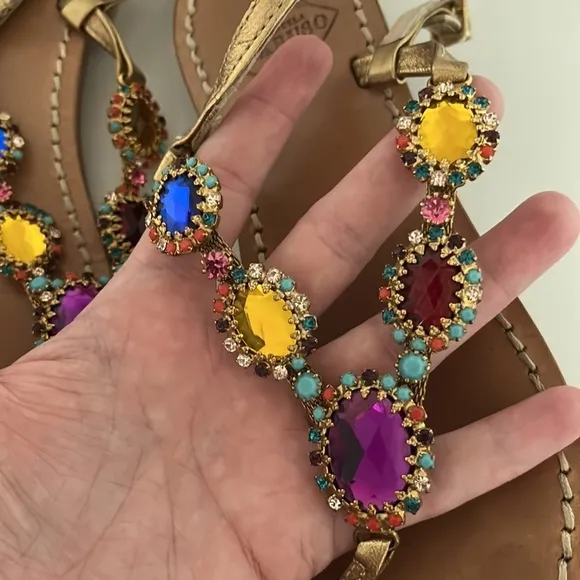 Emanuela Caruso Capri Colorful Jeweled Thong Sandals