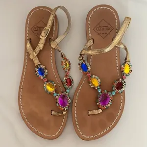 Emanuela Caruso Capri Colorful Jeweled Thong Sandals
