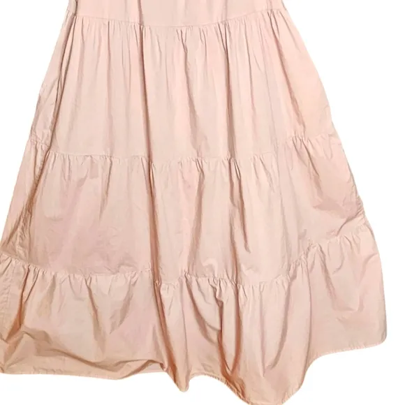 English Factory Dusty Rose Tiered Ruffled Smocked Cotton Midi Dress Sz. L