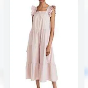 English Factory Dusty Rose Tiered Ruffled Smocked Cotton Midi Dress Sz. L