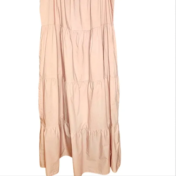 English Factory Dusty Rose Tiered Ruffled Smocked Cotton Midi Dress Sz. L