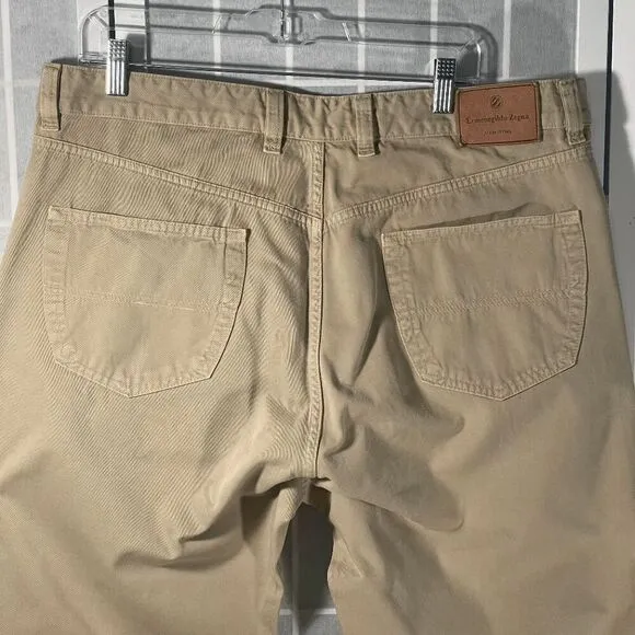 Ermenegildo Zegna Beige Chino Pants Relaxed Fit Cotton Casual Tailored Size 40