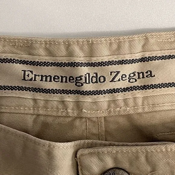 Ermenegildo Zegna Beige Chino Pants Relaxed Fit Cotton Casual Tailored Size 40