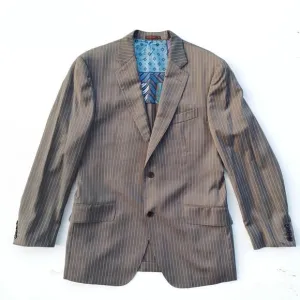 ETRO Milano Vintage Taupe Pinstripe Blazer | Y2K Italian Silk Lined Artcore EUC