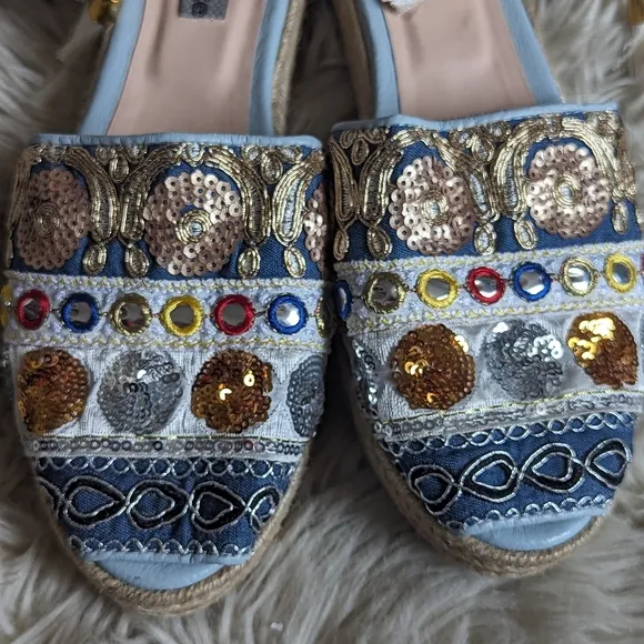 EUC Bon Bonite Embroidered Sequin Espadrilles Rare