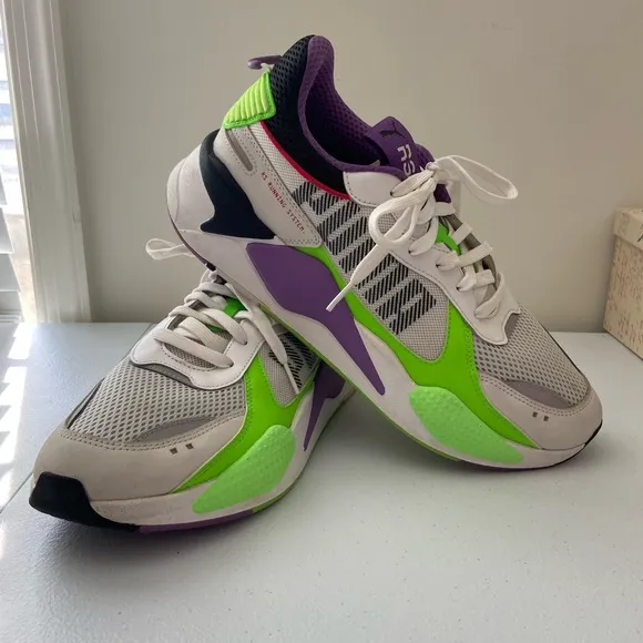 EUC PUMA RS-X Bold men’s purple green white lace up running system sneakers 11
