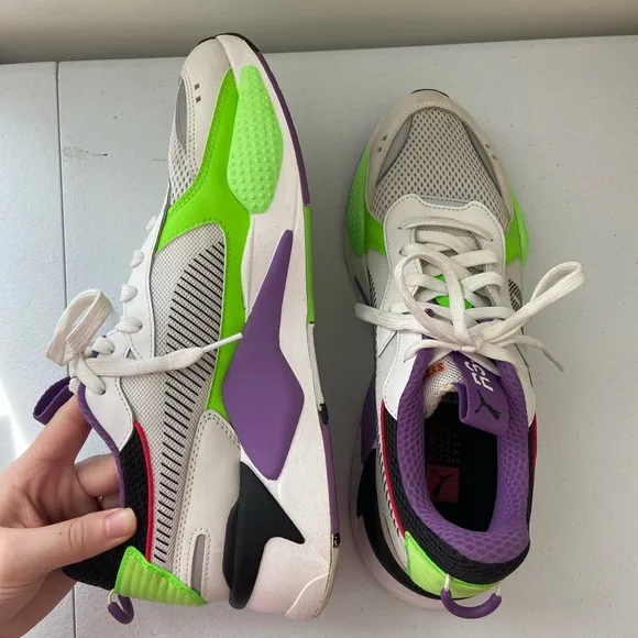 EUC PUMA RS-X Bold men’s purple green white lace up running system sneakers 11