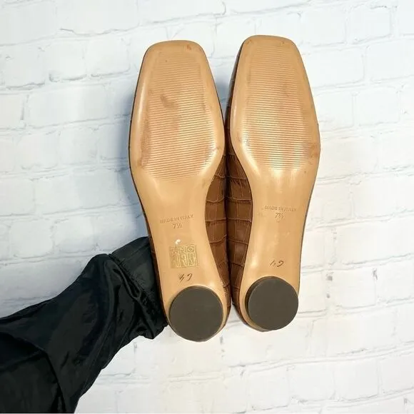 Everlane brown croc embossed leather square toe circle heel ballet flats 7.5 new