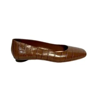 Everlane brown croc embossed leather square toe circle heel ballet flats 7.5 new