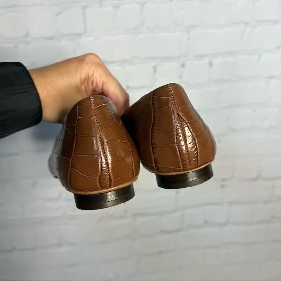 Everlane brown croc embossed leather square toe circle heel ballet flats 7.5 new