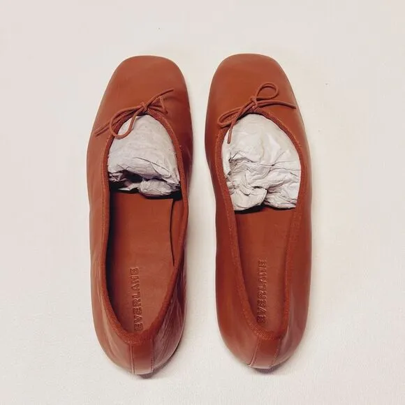 Everlane The Day Ballet Flat in Toaster Almond Leather Shoes Size 7.5 New
