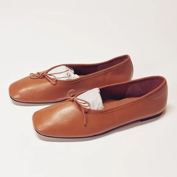 Everlane The Day Ballet Flat in Toaster Almond Leather Shoes Size 7.5 New