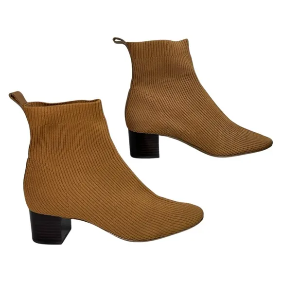 Everlane - Women’s Ankle Boot, &quot;The Glove&quot;, Knit, Ribbed, Heel - Brown, Size 8