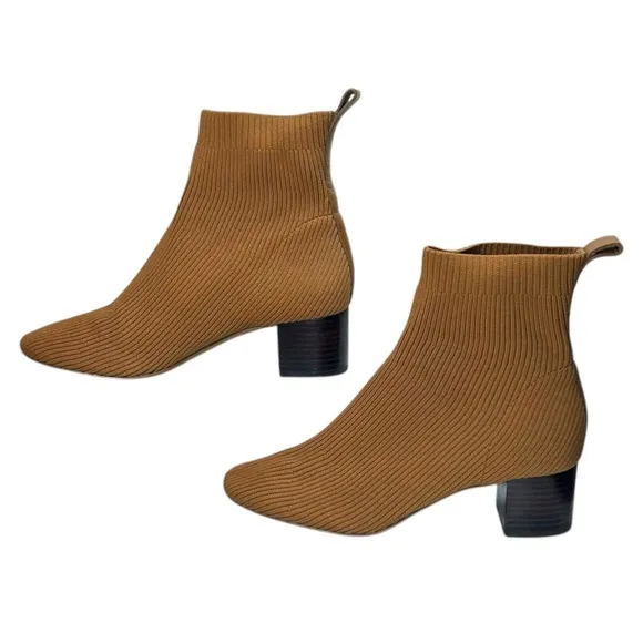 Everlane - Women’s Ankle Boot, &quot;The Glove&quot;, Knit, Ribbed, Heel - Brown, Size 8