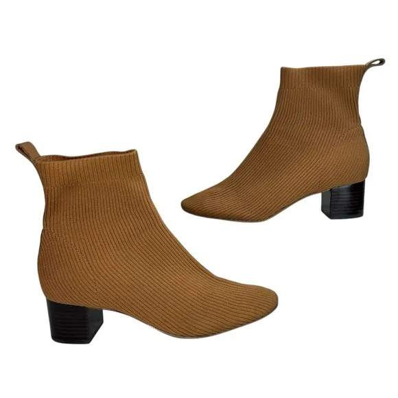 Everlane - Women’s Ankle Boot, &quot;The Glove&quot;, Knit, Ribbed, Heel - Brown, Size 8