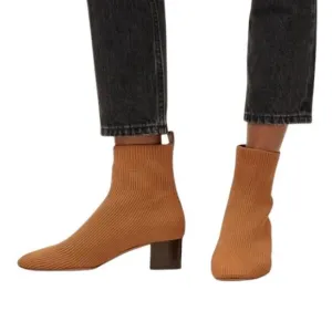 Everlane - Women’s Ankle Boot, &quot;The Glove&quot;, Knit, Ribbed, Heel - Brown, Size 8