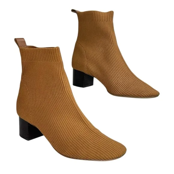 Everlane - Women’s Ankle Boot, &quot;The Glove&quot;, Knit, Ribbed, Heel - Brown, Size 8