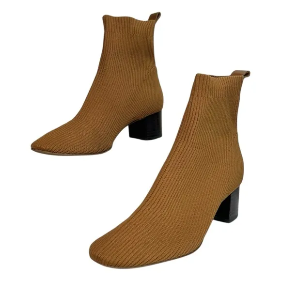 Everlane - Women’s Ankle Boot, &quot;The Glove&quot;, Knit, Ribbed, Heel - Brown, Size 8