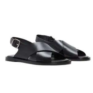EVERLANE Women’s Leather The City Crossover Slingback Sandal in Black-Size 6