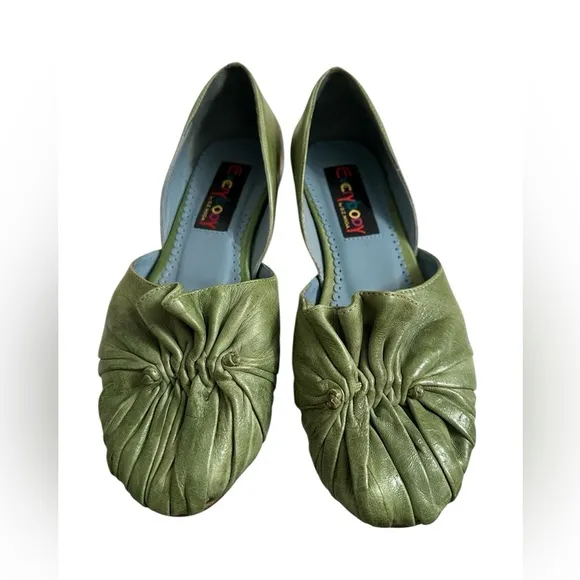 Everybody by BZ Moda Green Leather Slip on Flats With Ruffle detail size 37/6.5