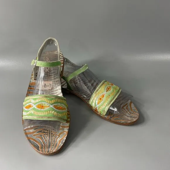 Exquisite Roberto Cavalli Beads Essence Silver Metallic Brown Leather Sandals 38