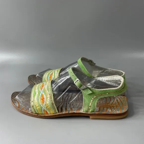 Exquisite Roberto Cavalli Beads Essence Silver Metallic Brown Leather Sandals 38