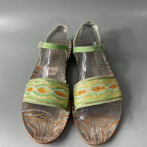 Exquisite Roberto Cavalli Beads Essence Silver Metallic Brown Leather Sandals 38