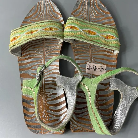 Exquisite Roberto Cavalli Beads Essence Silver Metallic Brown Leather Sandals 38