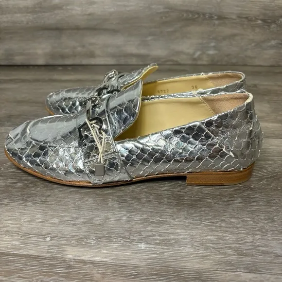 FABI | Silver Metallic Loafers Crocodile Leather Size 36 NEW