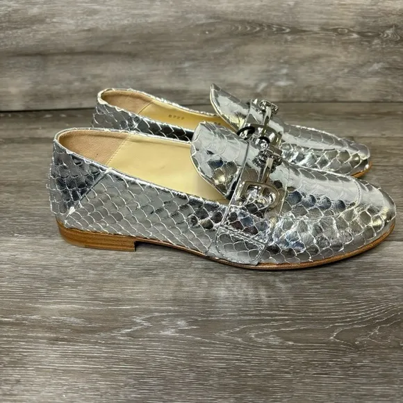 FABI | Silver Metallic Loafers Crocodile Leather Size 36 NEW