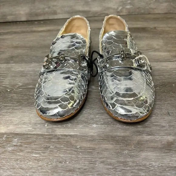 FABI | Silver Metallic Loafers Crocodile Leather Size 36 NEW
