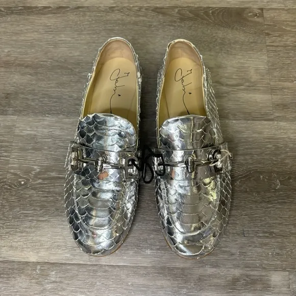 FABI | Silver Metallic Loafers Crocodile Leather Size 36 NEW