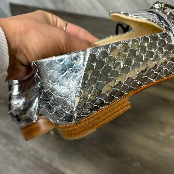 FABI | Silver Metallic Loafers Crocodile Leather Size 36 NEW