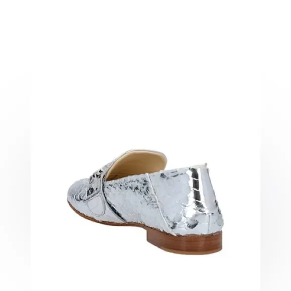FABI | Silver Metallic Loafers Crocodile Leather Size 36 NEW