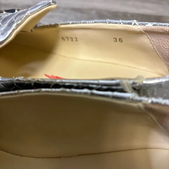 FABI | Silver Metallic Loafers Crocodile Leather Size 36 NEW