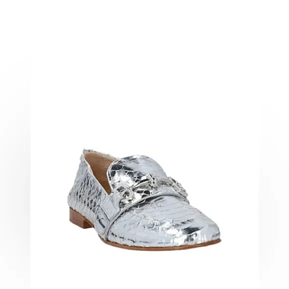 FABI | Silver Metallic Loafers Crocodile Leather Size 36 NEW