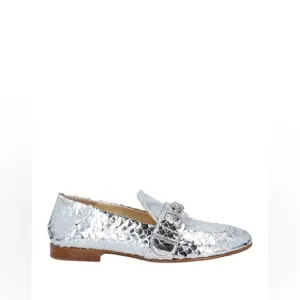 FABI | Silver Metallic Loafers Crocodile Leather Size 36 NEW