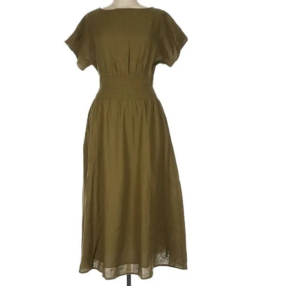 Faherty Coast to Coast 100% Organic Cotton Soft Olive Midi Dress Size Large