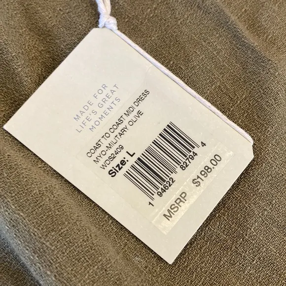 Faherty Coast to Coast 100% Organic Cotton Soft Olive Midi Dress Size Large