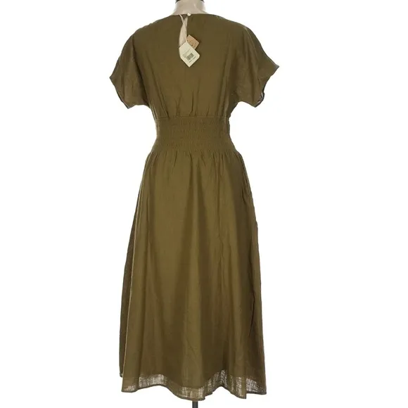Faherty Coast to Coast 100% Organic Cotton Soft Olive Midi Dress Size Large